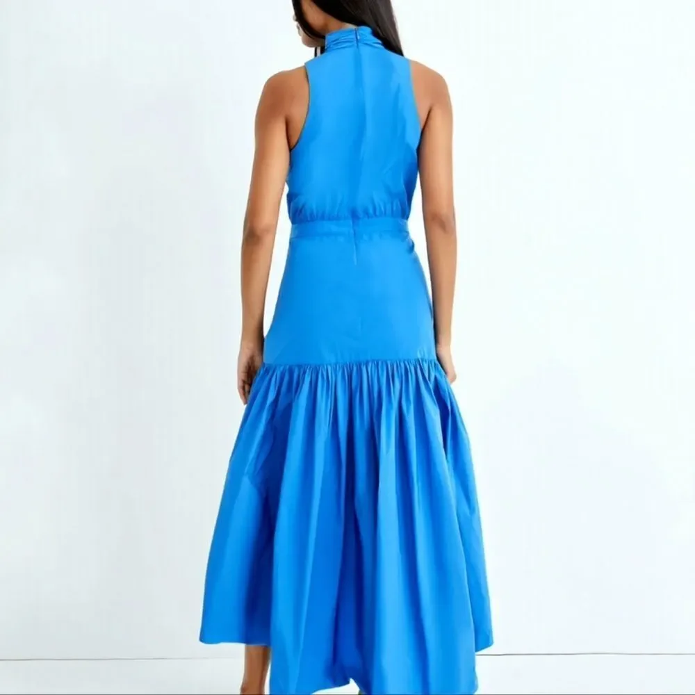 Veronica beard Radley taffeta dress CRISSCROSS neck MAXI blue